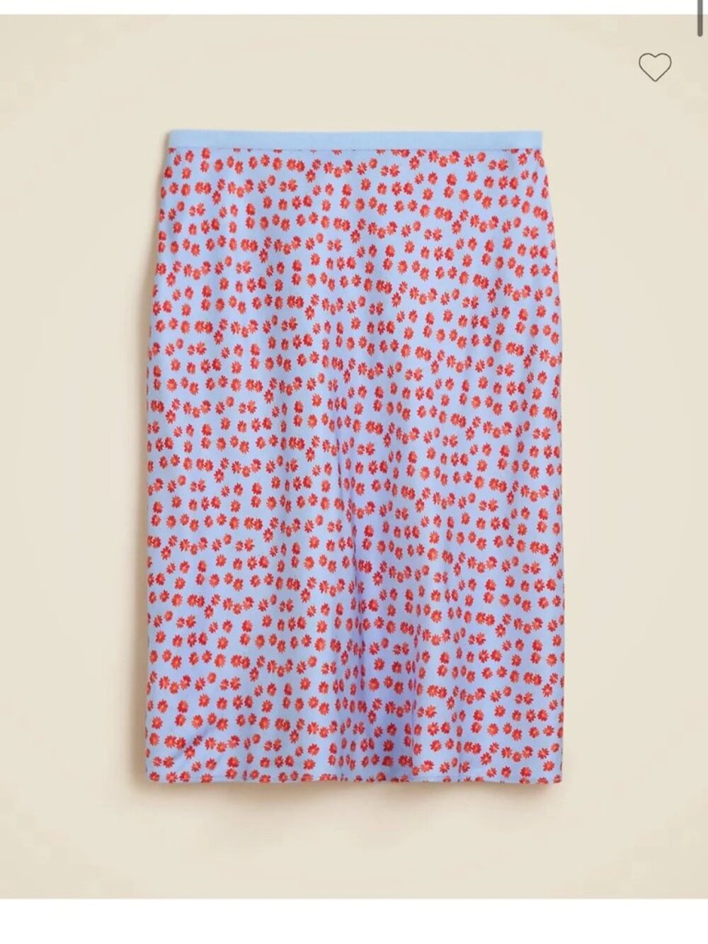 J.Crew Gwen Slip Skirt XS Blue Red Summer Fields Floral Knee Length 90s Romantic
